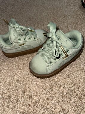 Puma Kids Fenty Suede Sneakers in Sage Green with Gum Sole